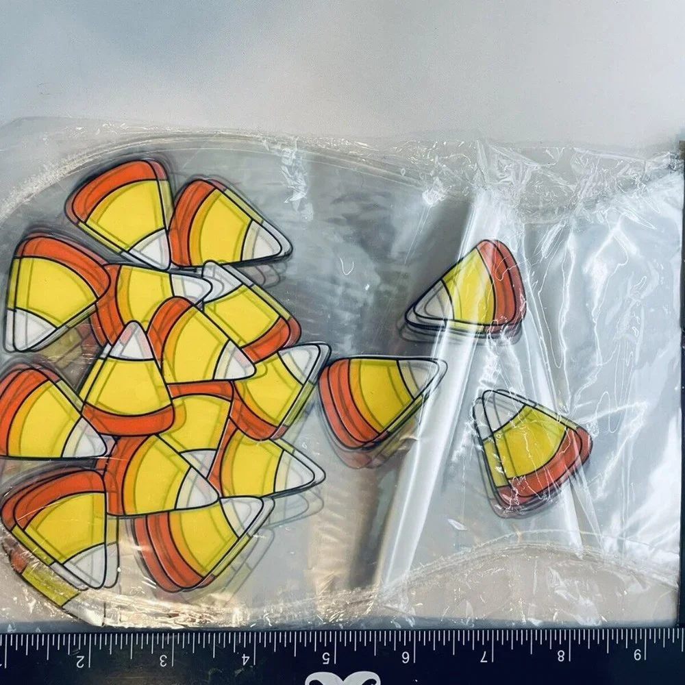 25 Count Halloween Holiday Party Treat Bags With Ties Candy Corn Clear Design